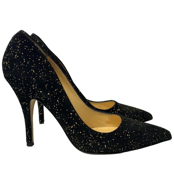 Kate Spade Licorice Pumps Womens 6 B Black Gold Flecked Suede Pointed Heel Italy - Picture 1 of 15